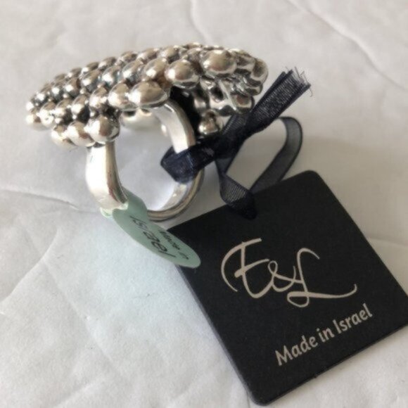 E&L Israel Statement Popcorn Ring Sterling Silver Electroform  Sz. 7 - Picture 9 of 15